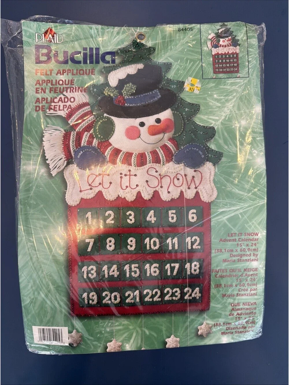 Vtg Rare DIY Bucilla Felt Appliqué Let It Snow Advent Calendar Kit  New ￼
